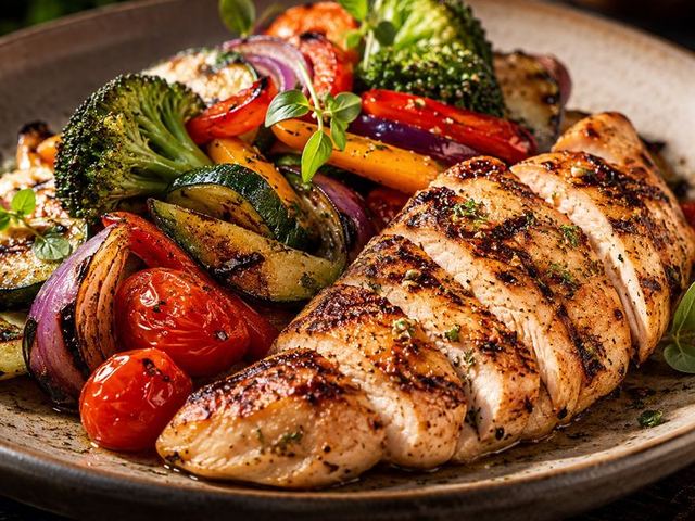 Pollo grillado con vegetales